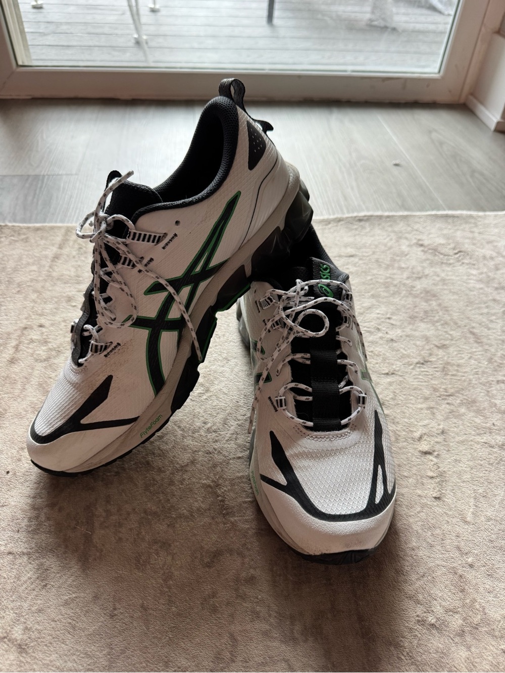 Asics White, Black & Green Men's Athletic Running Shoes